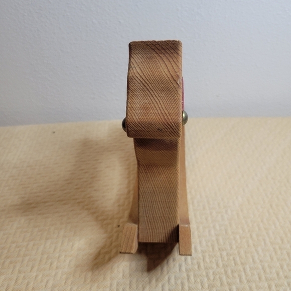 Vintage brown wooden rocking horse toy with red saddle - Picture 5 of 6